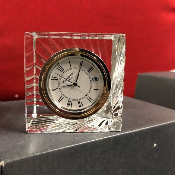 Waterford Crystal Meridian Cube Desk Clock Quartz Analog Clear 3.5" - Picture 1 of 2